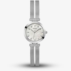 Guess Ladies Array Silver Mother Of Pearl Crystal Watch GW0471L1