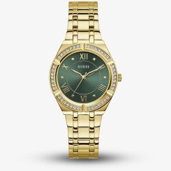 Guess Ladies Cosmo Gold Tone & Green Crystal Watch GW0033L8