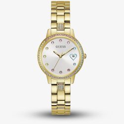 Guess Ladies Three Of Hearts Gold Tone Coloured Crystal Watch GW0657L2