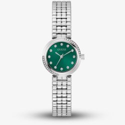 Guess Ladies Clara Silver Tone Green Dial Watch GW0930L1