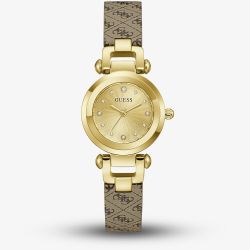 Guess Ladies Ginger Gold Tone Brown Leather Strap Watch GW1021L2