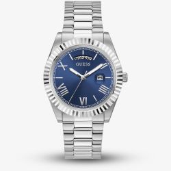 Guess Mens Connoisseur Silver Blue Dial Watch GW0265G7