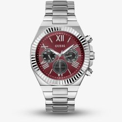 Guess Mens Equity Silver Red Dial Bracelet Watch GW0703G7