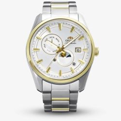 Orient Mens Stretto Sun & Moon White Dial Two Tone Bracelet Watch RA-AK0312S