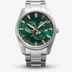 Orient Mens Stretto Sun & Moon Green Dial Bracelet Watch RA-AK0314E