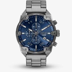 Diesel Mens Spiked Blue Chronograph Dial Bracelet Watch DZ4724