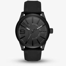 Diesel Mens Rasp Stainless Steel Black Dial Rubber Strap Watch DZ1807
