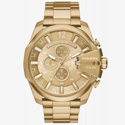 Diesel Mens Mega Chief Chronograph Dial Gold Plated Bracelet Watch DZ4360