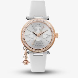 Vivienne Westwood Ladies Orb Pastelle Silver Dial White Leather Strap Watch VV006RSWH