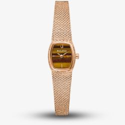 Bulova Ladies Goddess Of Time Rose Gold Plated Tigers Eye Dial Watch 97L185