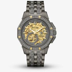 Bulova Mens Octava Crystal Gunmetal Grey Watch 98A293