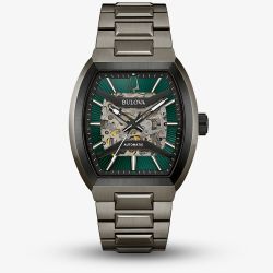 Bulova Mens Maquina Green Skeleton Dial Watch 98A321