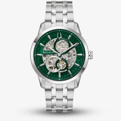 Bulova Mens Sutton Automatic Green Skeleton Dial Watch 96A329