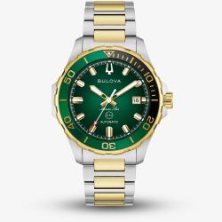 Bulova Mens Marine Star Green Dial Two Colour Bracelet Watch 98B467