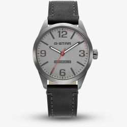 G-STAR Mens Originals Grey Dial Black Leather Strap Watch GSW.503.02
