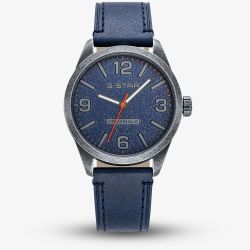 G-STAR Mens Originals Blue Leather Strap Watch GSW.503.04