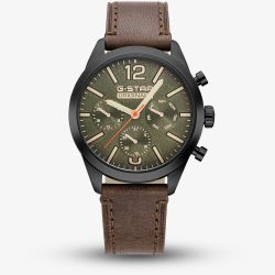 G-STAR Mens Originals Green Dial Brown Leather Strap Watch GSW.504.03