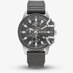 G-STAR Mens Bend3D Black Dial Grey Leather Strap Watch GSW.505.01