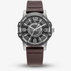 G-STAR Mens Constructed Black Dial Brown Leather Strap Watch GSW.506.01
