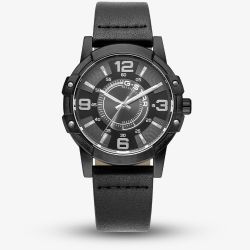 G-STAR Mens Constructed Black Leather Strap Watch GSW.506.02