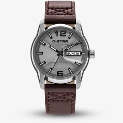 G-STAR Mens Selvedge Grey Dial Brown Leather Strap Watch GSW.507.01