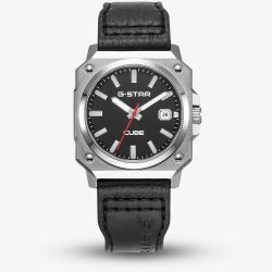 G-STAR Mens Cube Black Leather Strap Watch GSW.508.01
