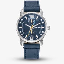 G-STAR Mens Rovic Blue Leather Strap Watch GSW.509.01