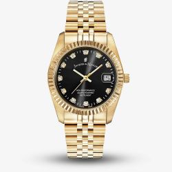 Jacques du Manoir Ladies Inspiration Elegance Black Dial Gold Tone Bracelet Watch NRO.21
