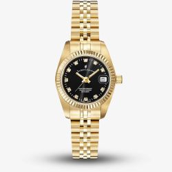 Jacques du Manoir Ladies Inspiration Elegance 26mm Black Dial Gold Tone Bracelet Watch NRO.22