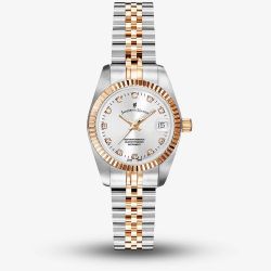 Jacques du Manoir Ladies Inspiration Elegance Silver Dial Rose Gold Two Tone Bracelet Watch NRO.24