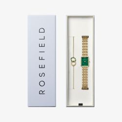 ROSEFIELD Ladies Octagon XS Green Mother of Pearl Dial Golden Bracelet Watch & Emerald Duo Bracelet Gift Set OEGED-X288