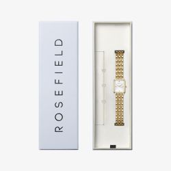 ROSEFIELD Ladies Octagon XS White Dial Golden Bracelet Watch & Three Pave Crystal Heart Bracelet Gift Set OWGHG-X296