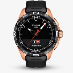 Tissot Mens T-Touch Connect Solar Rose Gold Plated Rubber Strap Smart Watch T121.420.47.051.02