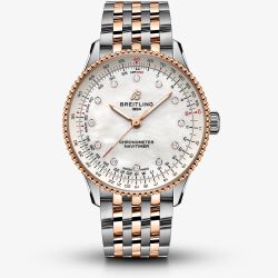 Breitling Ladies Navitimer Automatic 36 Two Tone Mother Of Pearl Diamond Dial Watch U17327211A1U1