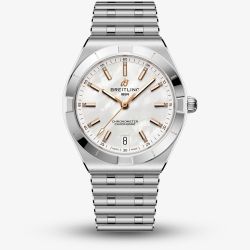 Breitling Ladies Chronomat Automatic 36 White Mother Of Pearl Dial Stainless Steel Bracelet Watch A10320101A1A1