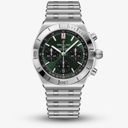 Breitling Mens Chronomat B01 42 Green Dial Stainless Steel Bracelet Watch AB0158101L1A1