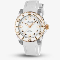 Gucci Ladies Dive Automatic White Rubber Strap Watch YA136407