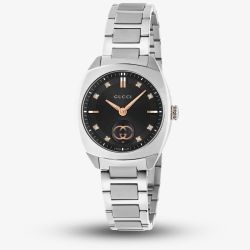Gucci Ladies Interlocking Black & Rose Watch YA142513