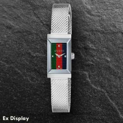 Ex-Display Gucci Ladies G Frame Stainless Steel Rectangle Dial Mesh Strap Watch YA147510