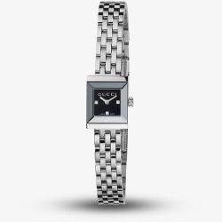 Gucci Ladies G-Frame Square Black Diamond Set Dial Stainless Steel Bracelet Watch YA128507