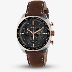 Gucci Mens Interlocking Brown Leather Strap Watch YA142335