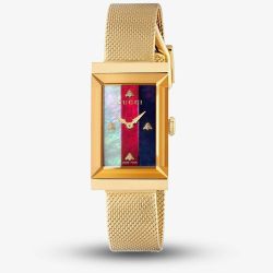 Gucci Ladies G-Frame Multi-Coloured Mother of Pearl Dial Mesh Bracelet Watch YA147410