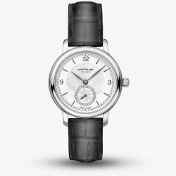 Montblanc Ladies Star Legacy Small Second Diamond Dial Black Leather Strap Watch 118536