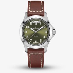 Hamilton Mens Khaki Field King Day Date Green Dial Brown Leather Strap H64475560