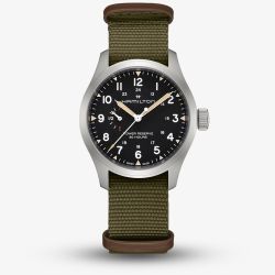 Hamilton Mens Khaki Field Mechanical Power Reserve Green Fabric Strap Watch H69509960