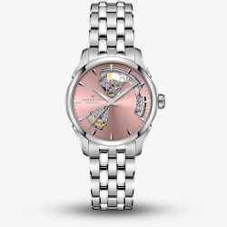 Hamilton Ladies Jazzmaster Open Heart Auto Pink Skeleton Bracelet Watch H32215170