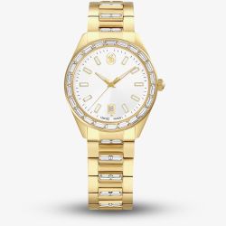 Swarovski Ladies Matrix Golden White Dial Bracelet Watch 5745534