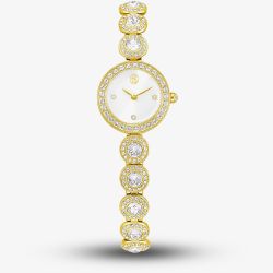 Swarovski Ladies Una Angelic Golden White Dial Bracelet Watch 5750500