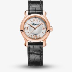 Chopard Happy Sport Rose-Gold Diamond Leather Watch 274893-5011