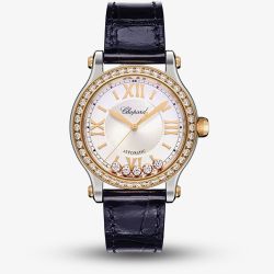 Chopard Happy Sport Stainless Steel and 18ct Rose Gold Diamond Leather Strap Watch 278608-6003